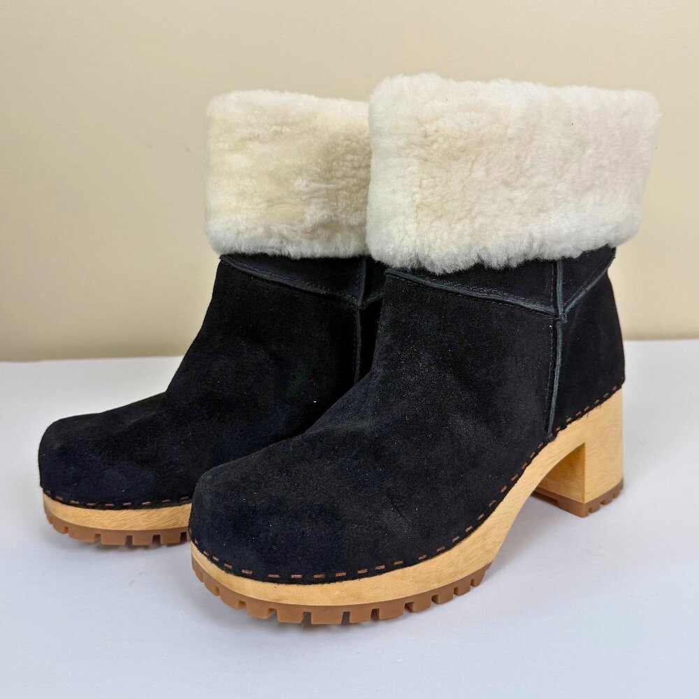 Mia Black Suede Sherling Clog Boots - Size 10